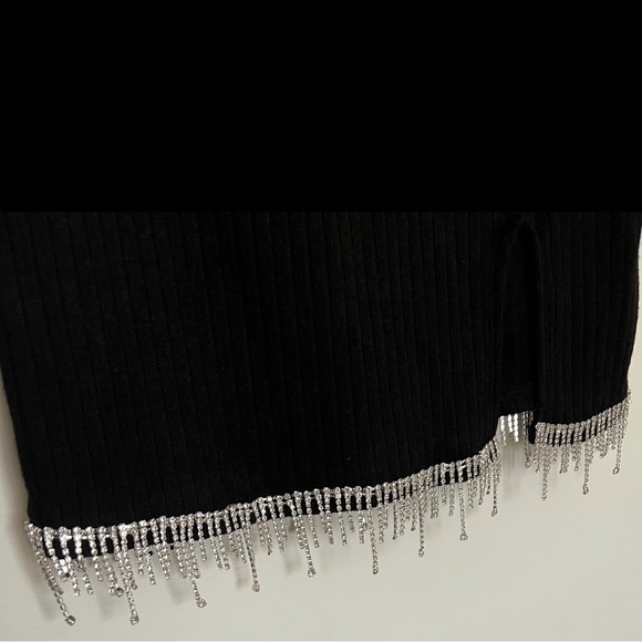 Zara BLACK SWEATER KNIT DRESS WITH HANGING RHINESTONES - Picture 11 of 12